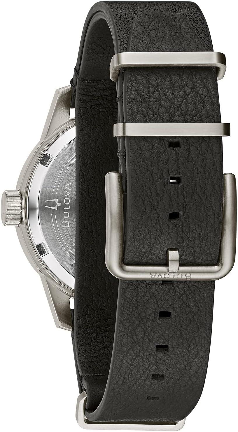 imageBulova Mens Military Heritage Hack Stainless Steel 3Hand Automatic Watch NATO Leather Strap Luminous Hands and Markers Black LeatherIvory Dial