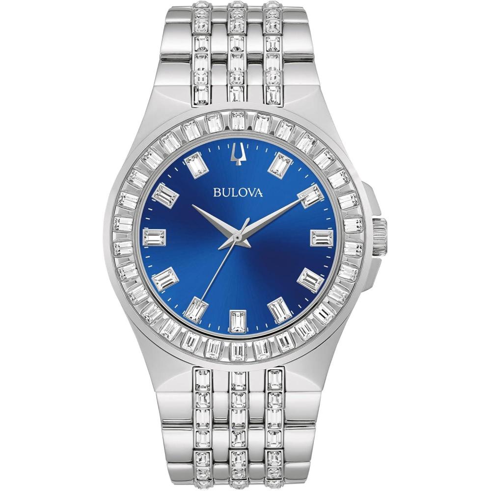 imageBulova Crystal Phantom 3Hand Quartz Watch Baguette Shaped CrystalsStainless Blue Dial