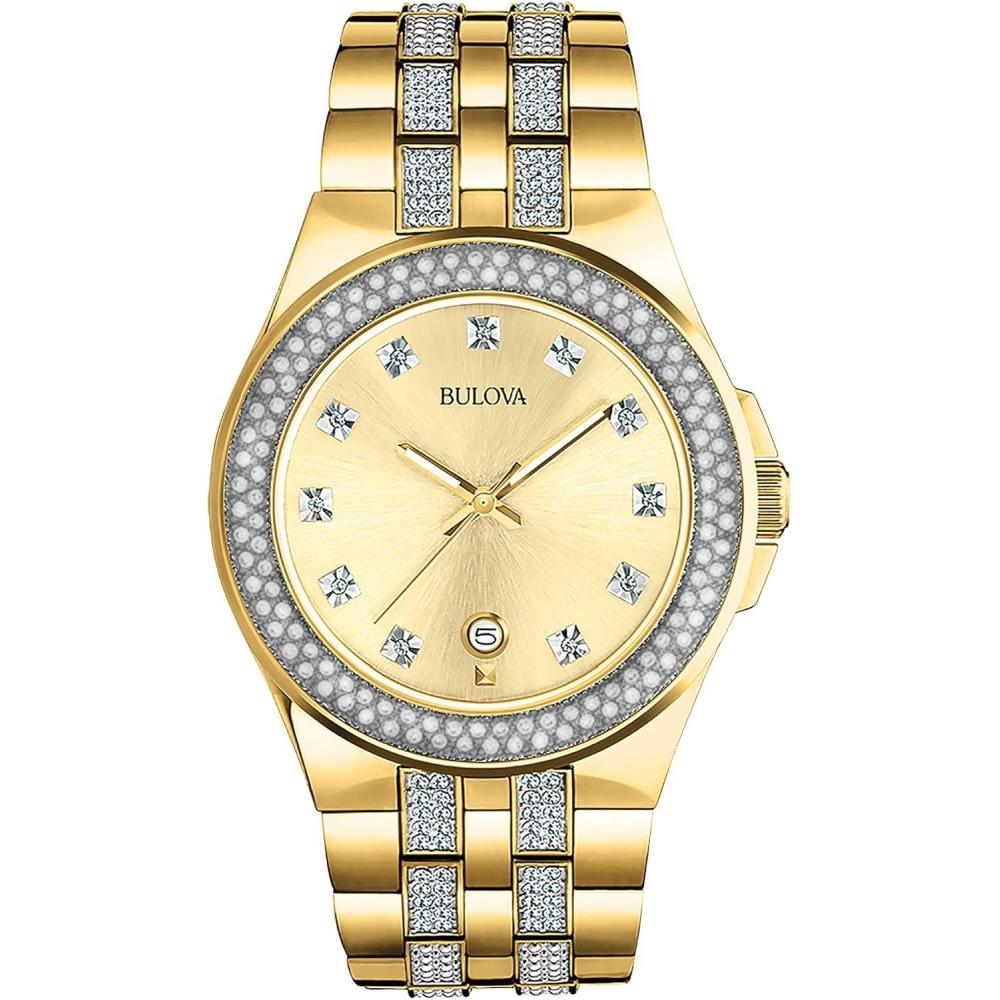 imageBulova Crystal Quartz Mens Watch Stainless Steel TwoTone Model 98B174