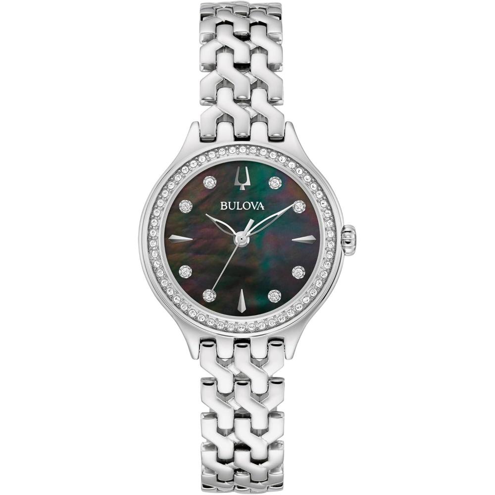 imageBulova Ladies Classic Crystal Gold Stainless Steel 3Hand Quartz Watch Mother of Pearl DialSilve Black MotherofPearl