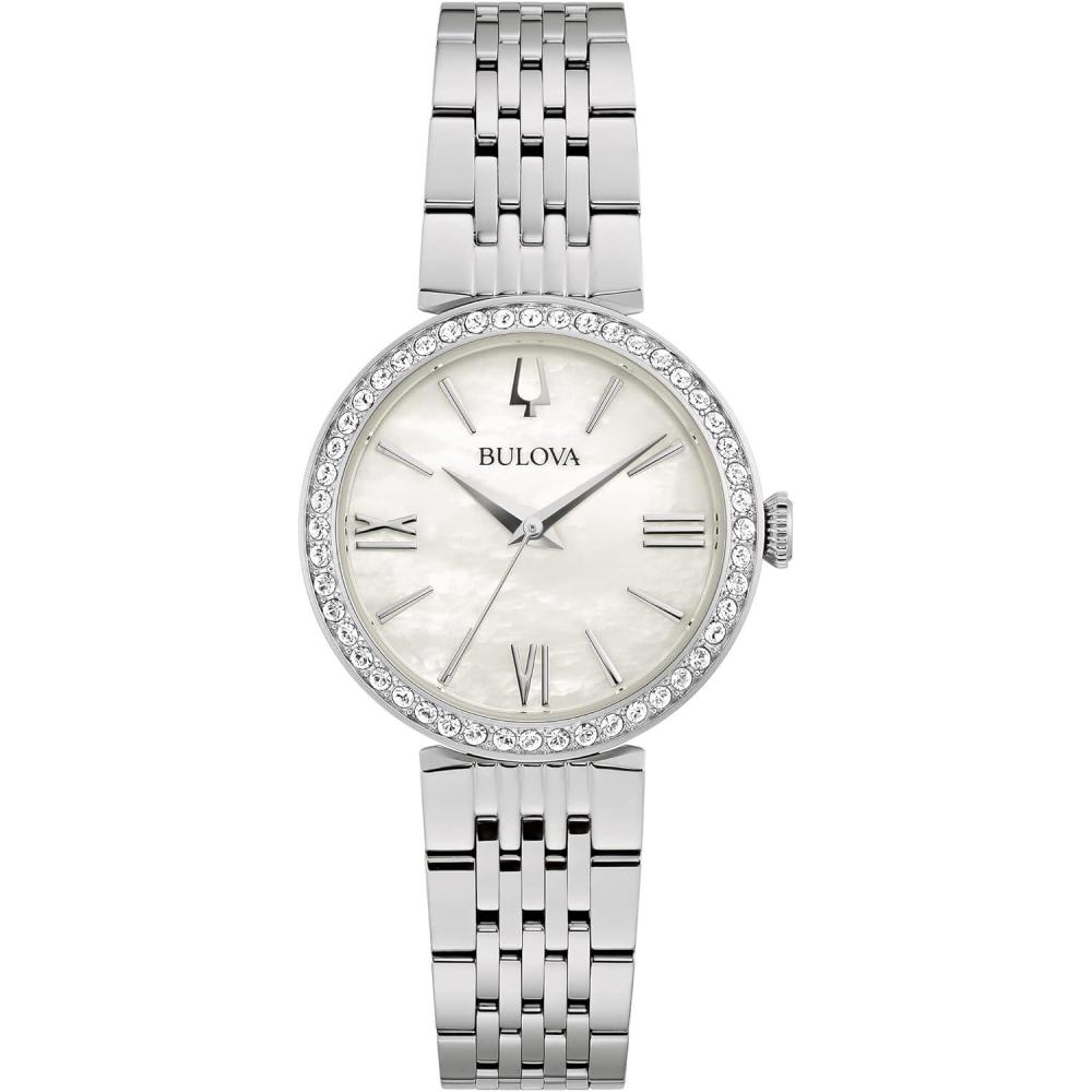 imageBulova Ladies Classic Crystal Stainless Steel 3Hand Quartz Watch White MotherofPearl DialStainless Steel