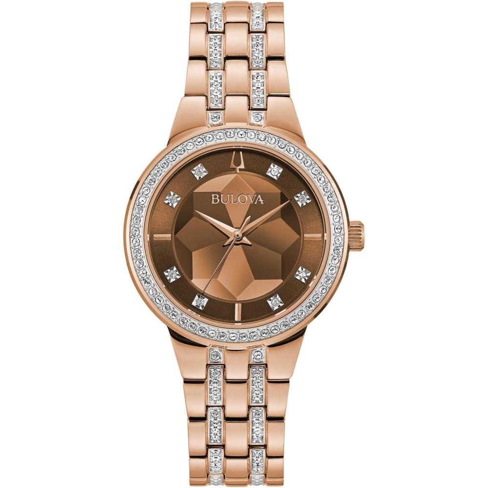 imageBulova Ladies Crystal Phantom 3Hand Quartz Watch Faceted Mineral Glass DialRose Gold