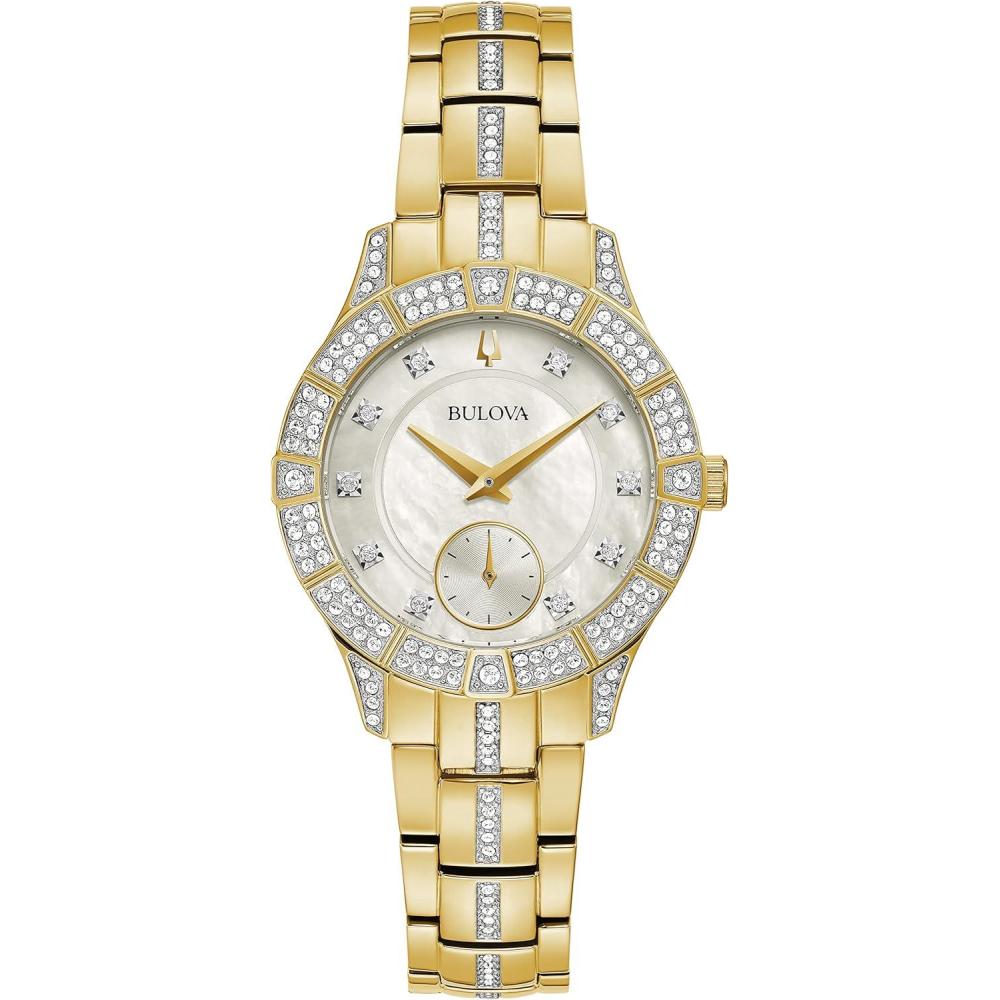 imageBulova Ladies Crystal Phantom 3Hand Small Second Hand Quartz Watch MotherofPearl DialGold Tone