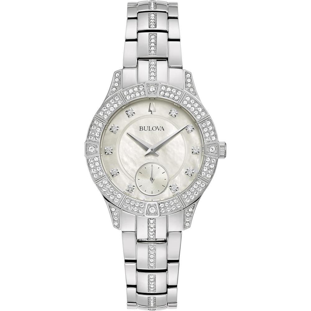 imageBulova Ladies Crystal Phantom 3Hand Small Second Hand Quartz Watch MotherofPearl DialStainless Steel