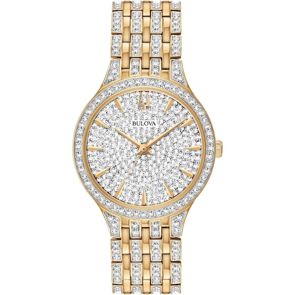 imageBulova Ladies Crystal Phantom Gold Tone Stainless Steel 2Hand Quartz Watch 440 Crystals and Pave Dial Style 98L263