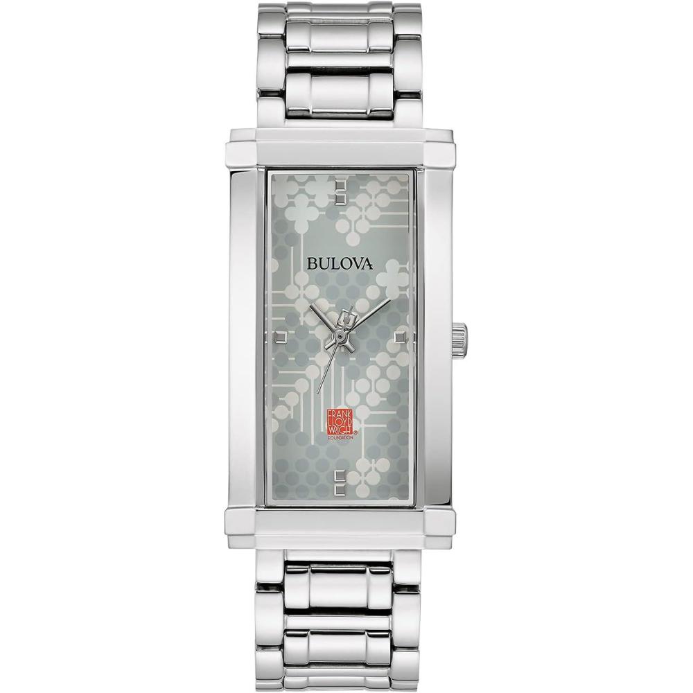imageBulova Ladies Frank Lloyd Wright Stainless Steel 3Hand Quartz Rectangle Dial Style 96L286