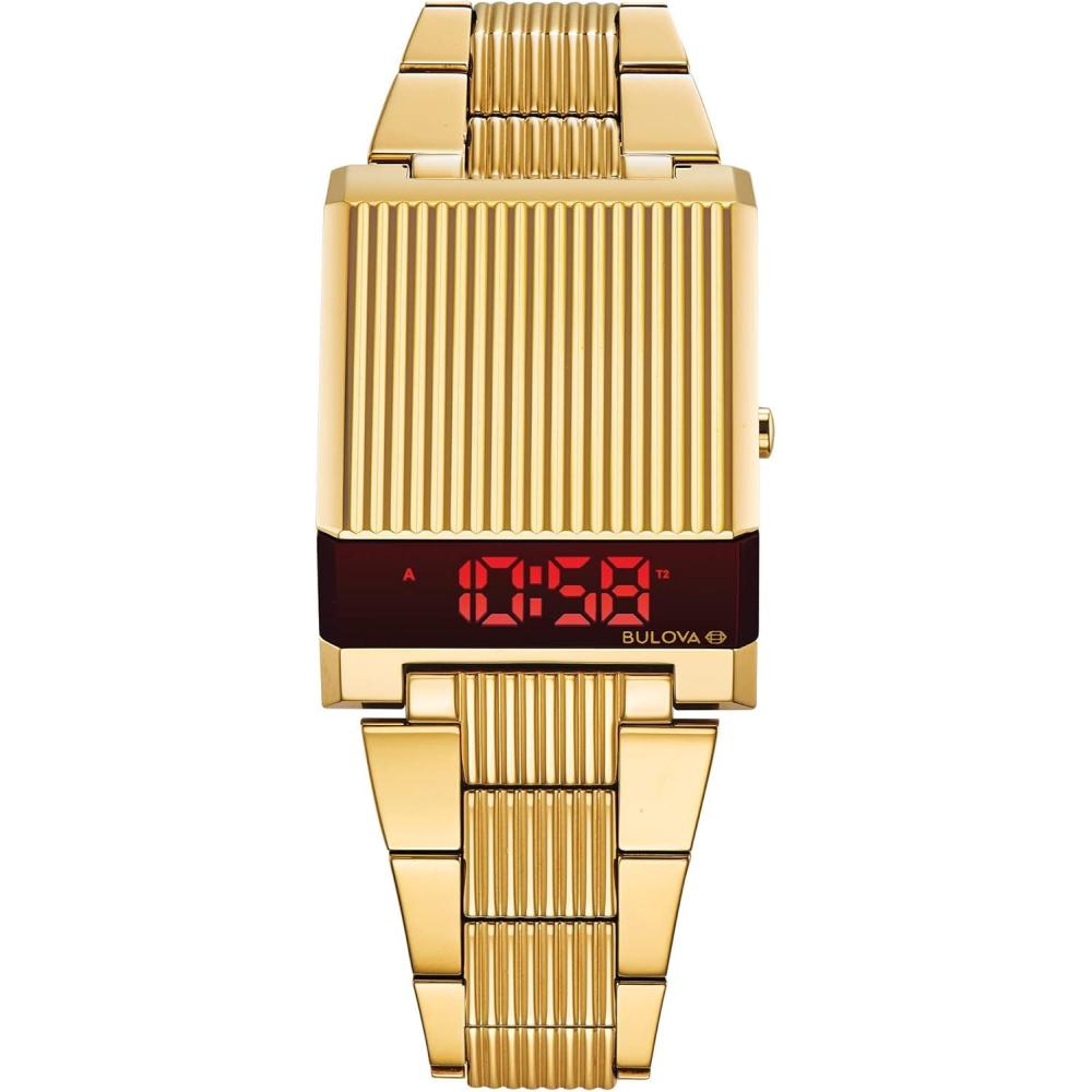 imageBulova Mens Archive Series LED Computron Stainless Steel WatchGold Stainless Steel Red LED Display