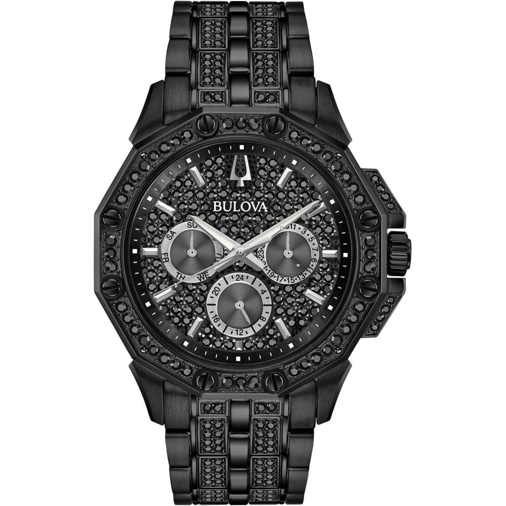 imageBulova Mens Crystal Octava Chronograph Quartz Watch Pave Crystal DialBlack IonPlated