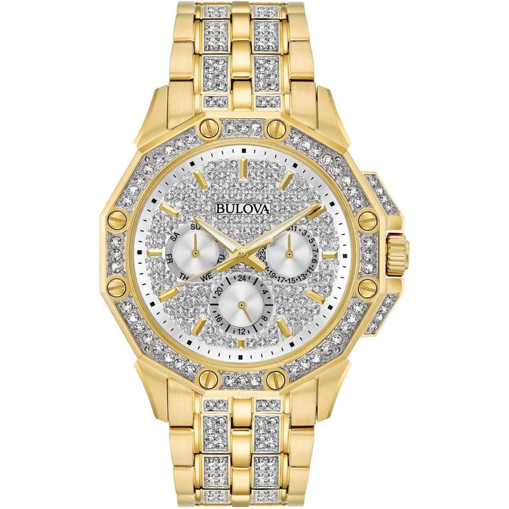imageBulova Mens Crystal Octava Chronograph Quartz Watch Pave Crystal DialGold Tone