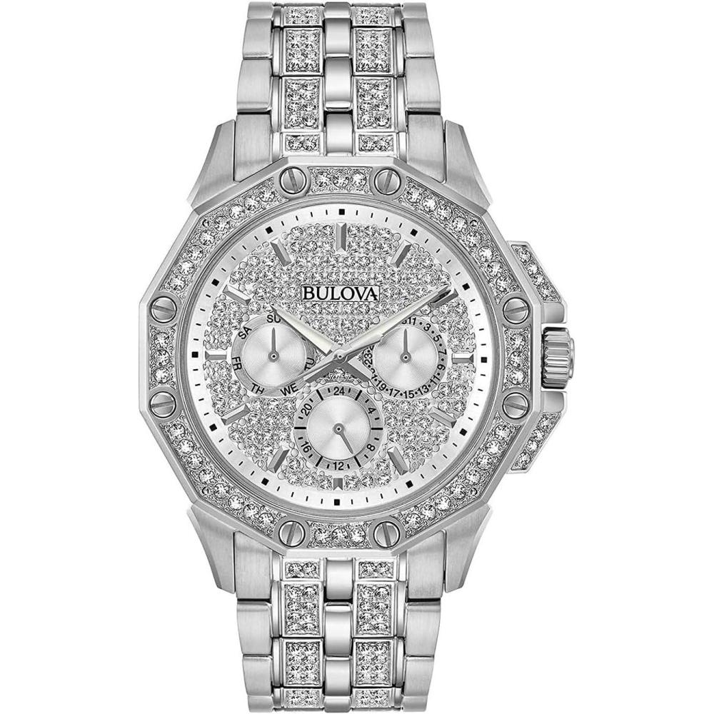 imageBulova Mens Crystal Octava Chronograph Quartz Watch Pave Crystal DialStainless Steel