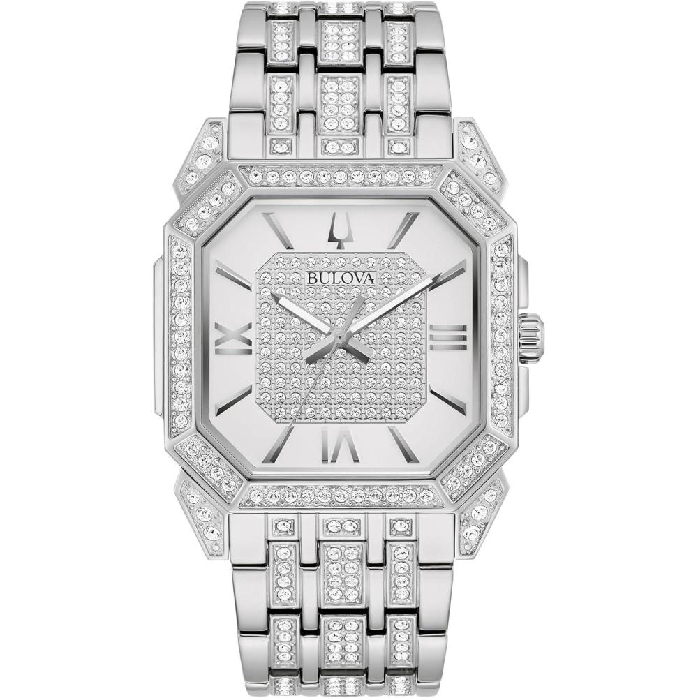 imageBulova Mens Crystal Octava Silver Stainless Steel Watch Octagon Shape Dial 3 Hand Style 96A285