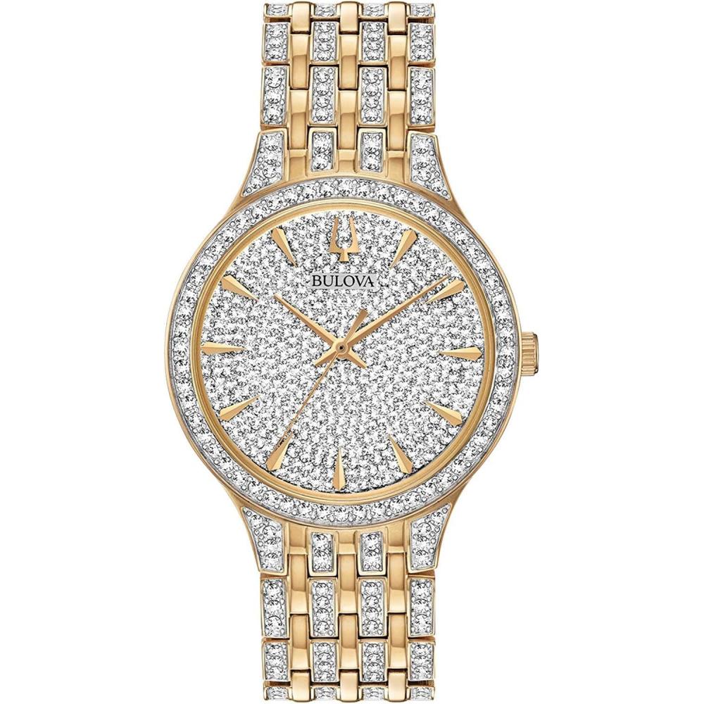imageBulova Mens Crystal Phantom Gold Tone 3Hand Quartz Stainless Steel Style 98A229