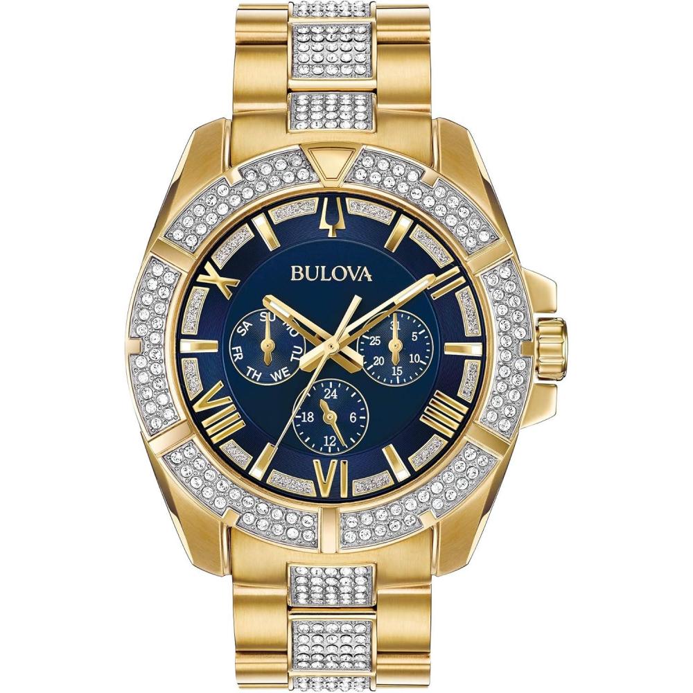 imageBulova Mens Crystals Phantom Gold Tone Stainless Steel 6Hand MultiFunction Quartz Watch Style 98C128