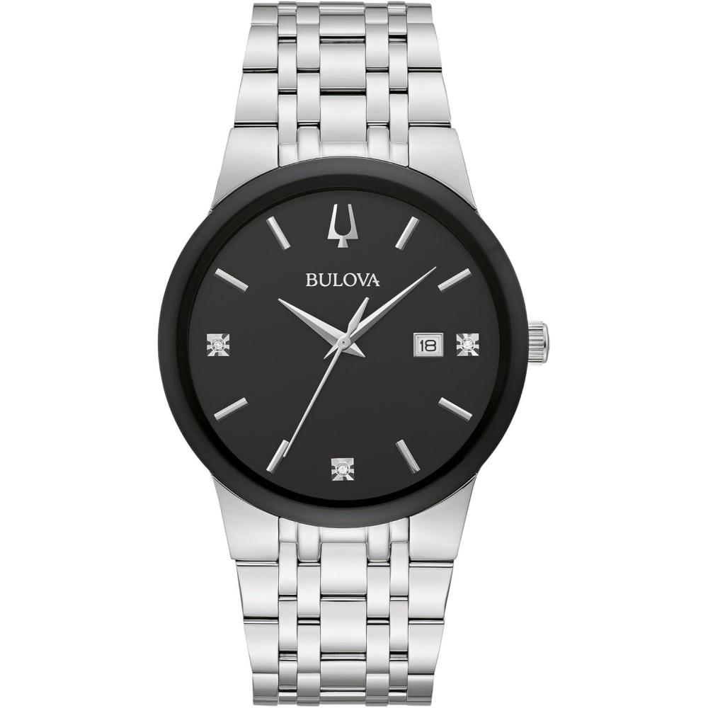 imageBulova Mens Modern Gold Tone Stainless Steel 3Hand Calendar Date Quartz Watch Diamond DialSilver