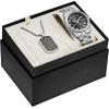 Bulova Men’s Crystal Accented Gift Set with 3-Hand Date Quartz Watch and Dog Tag Box Chain Necklace(Stainless/Black)