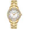 Bulova Ladies’ Crystal Stainless Steel 3-Hand Quartz Watch, White Mother-of-Pearl Dial(Gold)