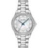 Bulova Ladies’ Crystal Stainless Steel 3-Hand Quartz Watch, White Mother-of-Pearl Dial(Silver)