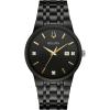 Bulova Men’s Modern Gold Tone Stainless Steel 3-Hand Calendar Date Quartz Watch, Diamond Dial(Black Ion-Plated)