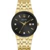 Bulova Men’s Modern Gold Tone Stainless Steel 3-Hand Calendar Date Quartz Watch, Diamond Dial(Gold=Tone)