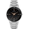 Bulova Men’s Modern Millenia 3-Hand Quartz Watch, Edge-to-Edge Crystal with Diamonds(Stainless Steel/Black Dial)