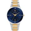 Bulova Men’s Modern Millenia 3-Hand Quartz Watch, Edge-to-Edge Crystal with Diamonds(Two-Tone Gold/Blue Dial)