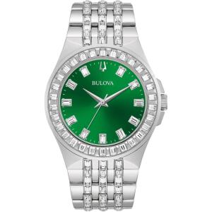 Bulova Crystal Phantom 3-Hand Quartz Watch, Baguette Shaped Crystals(Stainless/ Green Dial)