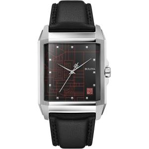 Bulova Frank Lloyd Wright ‘December Gifts’ Stainless Steel 3-Hand Quartz Dial, Black Leather Strap Style: 96A223