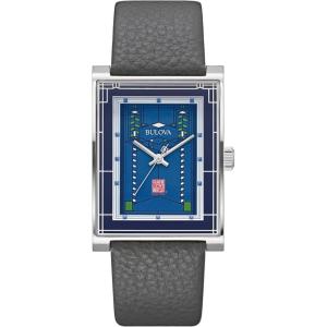 Bulova Frank Lloyd Wright Robie House Stainless Steel 3-Hand mens Quartz Watch, Gray Leather Strap Style: 96A287