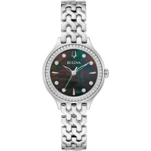 Bulova Ladies’ Classic Crystal Gold Stainless Steel 3-Hand Quartz Watch, Mother of Pearl Dial(Silve/ Black Mother-of-Pearl)
