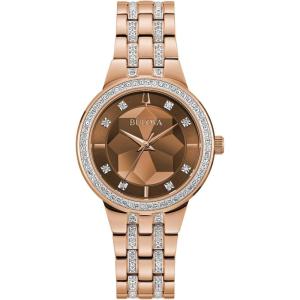 Bulova Ladies’ Crystal Phantom 3-Hand Quartz Watch, Faceted Mineral Glass Dial(Rose Gold)