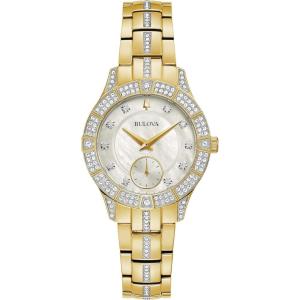 Bulova Ladies’ Crystal Phantom 3-Hand, Small Second Hand Quartz Watch, Mother-of-Pearl Dial(Gold Tone)