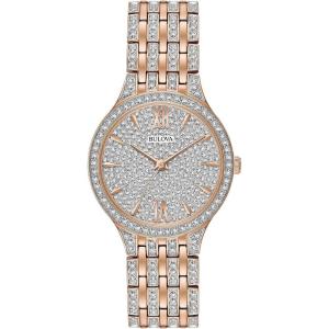 Bulova Ladies’ Crystal Phantom Rose Gold Tone Stainless Steel 2-Hand Quartz Watch, 440 Crystals and Pave Dial Style: 98L235