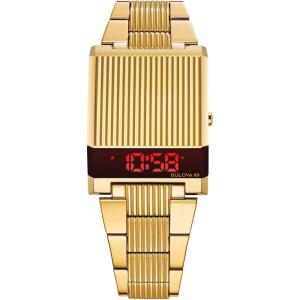 Bulova Mens Archive Series LED Computron Stainless Steel Watch(Gold Stainless Steel/ Red LED Display)