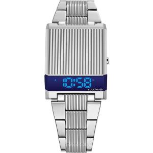 Bulova Mens Archive Series LED Computron Stainless Steel Watch(Silver Stainless Steel/ Blue LED Display)