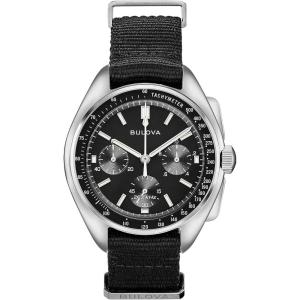 Bulova Men’s Archive Series Lunar Pilot 6-Hand Chronograph High Performance Quartz Stainless Steel, Black NATO Strap and Sapphire Crystal Style: 96A225