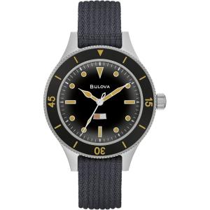 Bulova Men’s Archive Series MIL-SHIPS-W-2181 Stainless Steel 3-Hand Hack Automatic Watch, Grey Nylon Strap and Black Matte Dial Style: 98A266