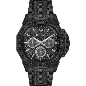 Bulova Men’s Crystal Octava Chronograph Quartz Watch, Pave Crystal Dial(Black Ion-Plated)