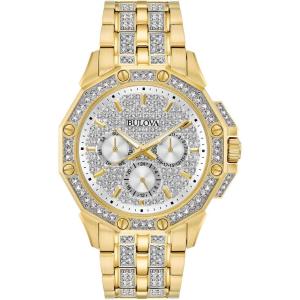 Bulova Men’s Crystal Octava Chronograph Quartz Watch, Pave Crystal Dial(Gold Tone)