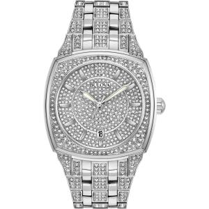 Bulova Men’s Crystal Phantom 3-Hand Date Quartz Cushion Shaped Case Watch, Pave Crystal Dial, 40mm(Stainless Steel)