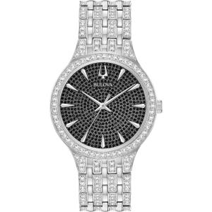 Bulova Men’s Crystal Phantom Stainless Steel 3-Hand Quartz Watch, Black Dial Style: 96A227