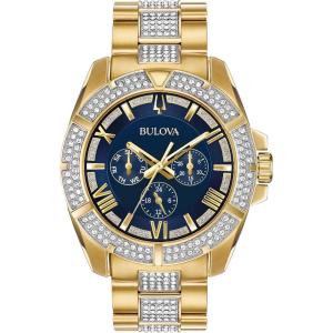Bulova Men’s Crystals Phantom Gold Tone Stainless Steel 6-Hand Multi-Function Quartz Watch Style: 98C128