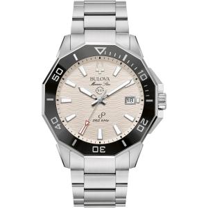 Bulova Men’s Marine Star High Performance Quartz Series C Watch, Silver-Tone Stainless Steel Bracelet, White Dial (Style: 96B426)