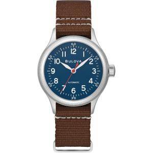 Bulova Men’s Military A11 Stainless Steel 3-Hand Hack Automatic Watch, Brown Leather Strap and Blue Dial Style: 96A282