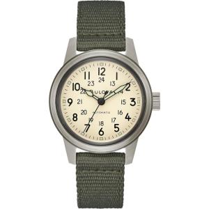 Bulova Men’s Military Hack Automatic Black PVD-Coated Stainless Steel Case and Green Nylon Strap Watch, Ivory Dial Style:98A307