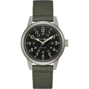 Bulova Men’s Military Heritage Hack Veteran’s Watchmaking Initiative Watch in Stainless Steel with 3-Hand Automatic, Black NATO Leather Strap Style: 96A259