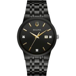 Bulova Men’s Modern Gold Tone Stainless Steel 3-Hand Calendar Date Quartz Watch, Diamond Dial(Black Ion-Plated)
