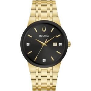 Bulova Men’s Modern Gold Tone Stainless Steel 3-Hand Calendar Date Quartz Watch, Diamond Dial(Gold=Tone)