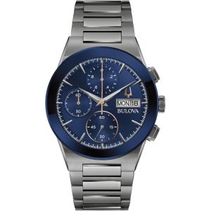 Bulova Men’s Modern Millenia Chronograph 6-Hand Quartz Stainless Steel Watch, Day/Date, Edge to Edge Crystal, 41mm(Grey IP/ Blue)