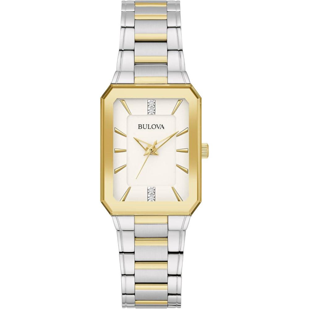 imageBulova Ladies Classic Diamond TwoTone Stainless Steel 3Hand Quartz WatchWhite Dial Style 98P209