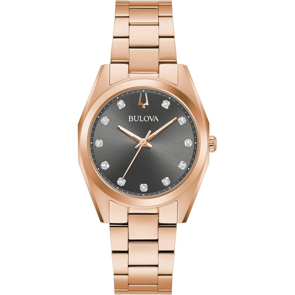 imageBulova Ladies Classic Surveyor Diamond Rose Gold Stainless Steel 3Hand Quartz Watch Gray Dial 97P156